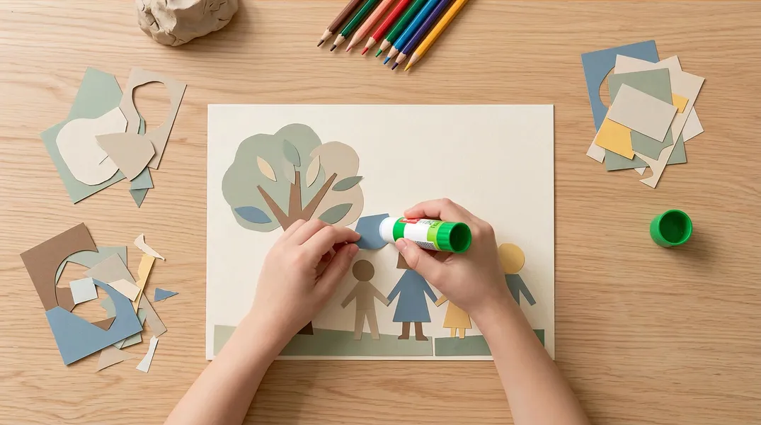 Enfant en activité de collage